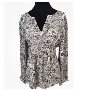 LOFT Long Sleeve Floral Boho Blouse Flowers Polyester Size Medium